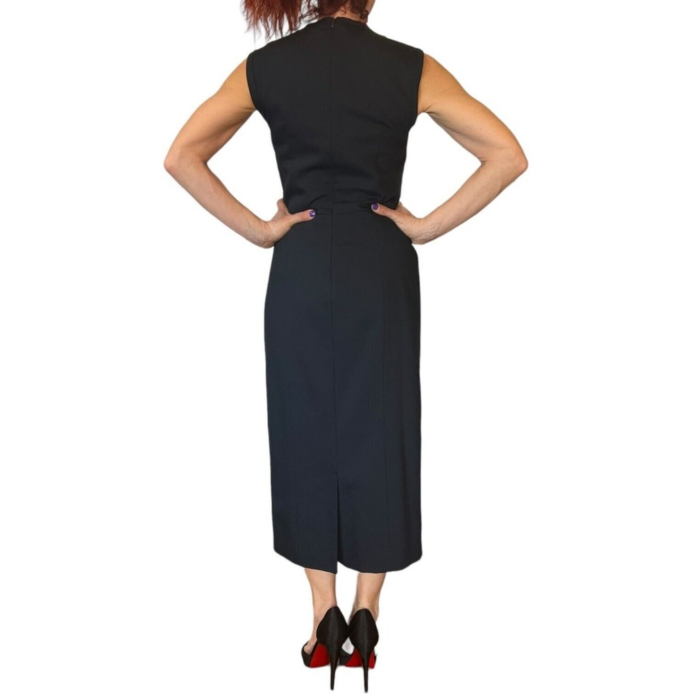 JIL SANDER NAVY BLUE ITALY PENCIL SHEATH SLEEVELESS WOOL SUITING MIDI DRESS 36 4 - Picture 10 of 16